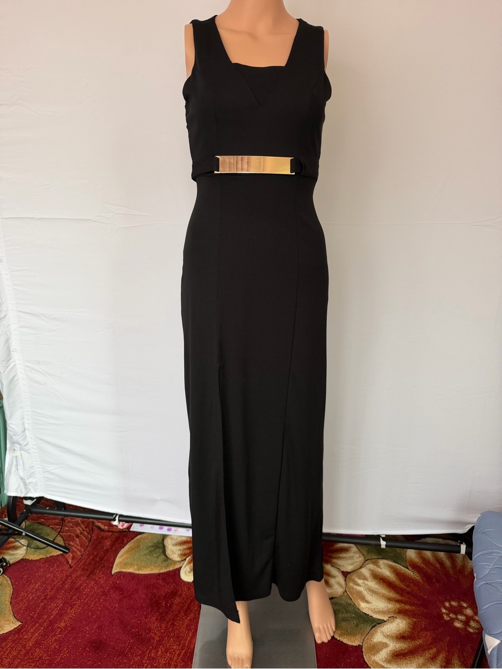 H&M Black Maxi Dress with Gold Waist Plate